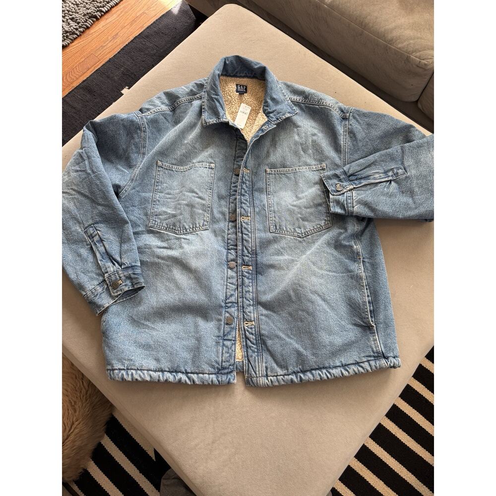 Gap Relaxed Denim Sherpa Lined Mens Shirt Jacket Large NWT